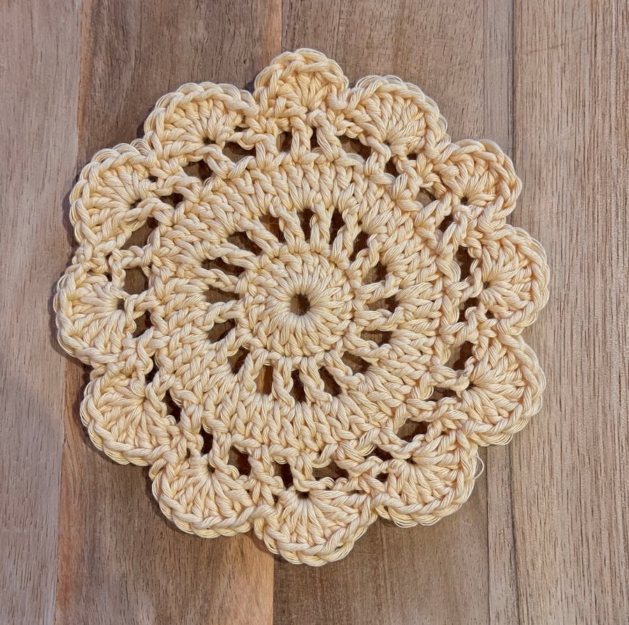 Crochet yellow coaster set of 4, Happily Handmade