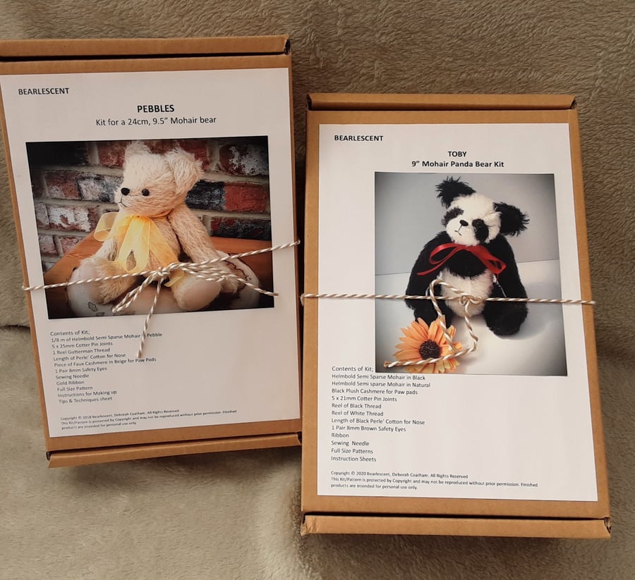Set of 2 mohair bear making kits, teddy bear sewing kit, Special offer price