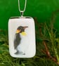 Unique Christmas Penguin Card with Artisan Fused Glass Tree Decoration