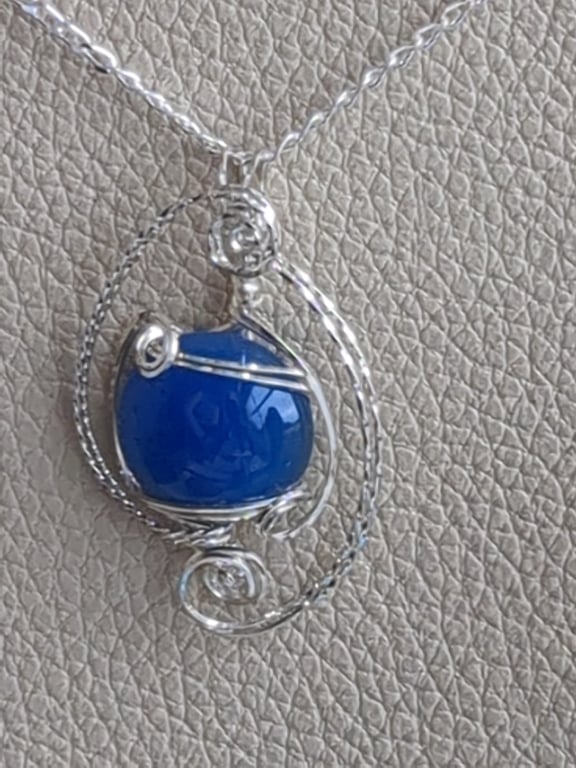 Blue Agate in Sterling silver pendant 