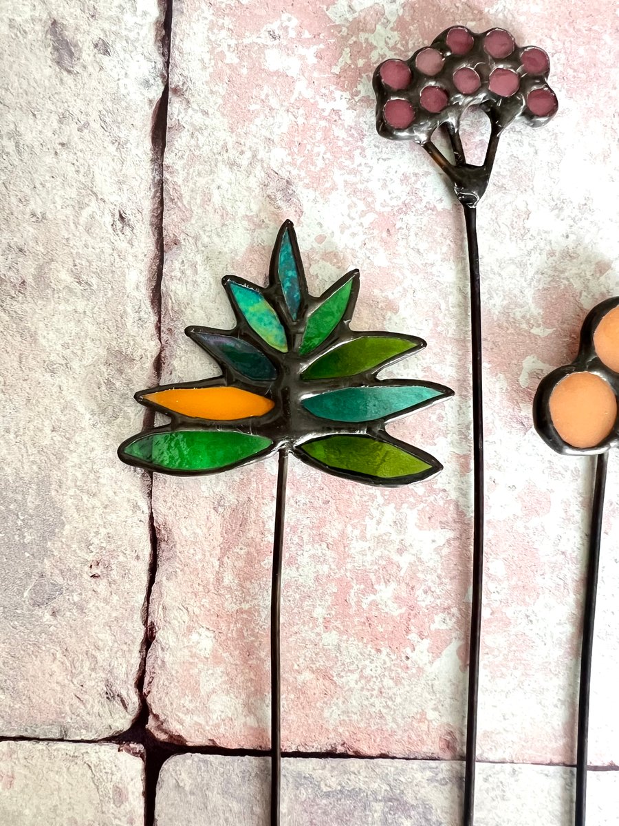 One of a kind stained glass leaves - summer greenery for glass flower bouquet 