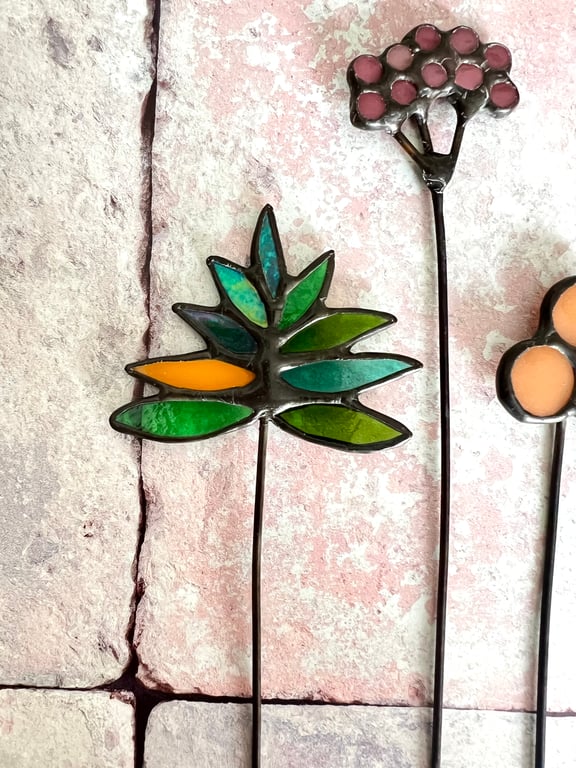 One of a kind stained glass leaves - summer greenery for glass flower bouquet 