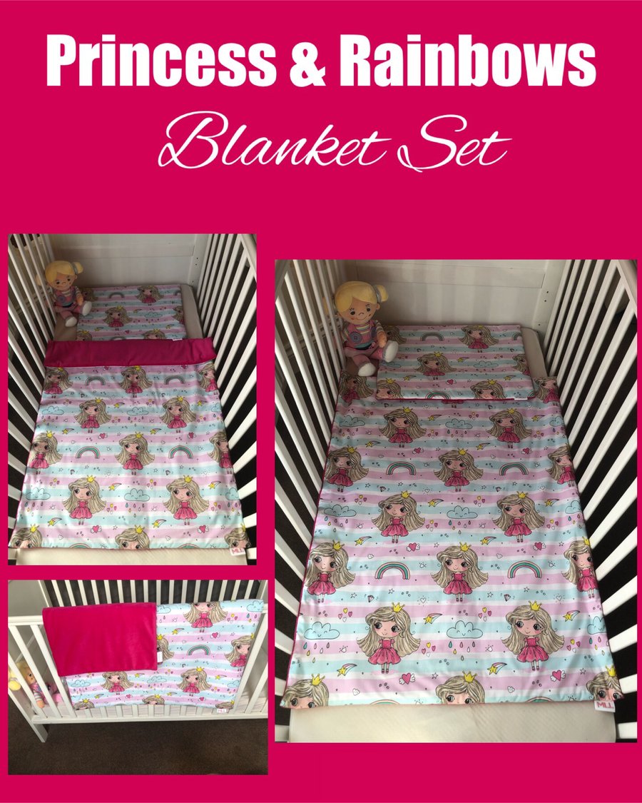 Princess & Rainbows with Bright Pink Baby Blanket Sets