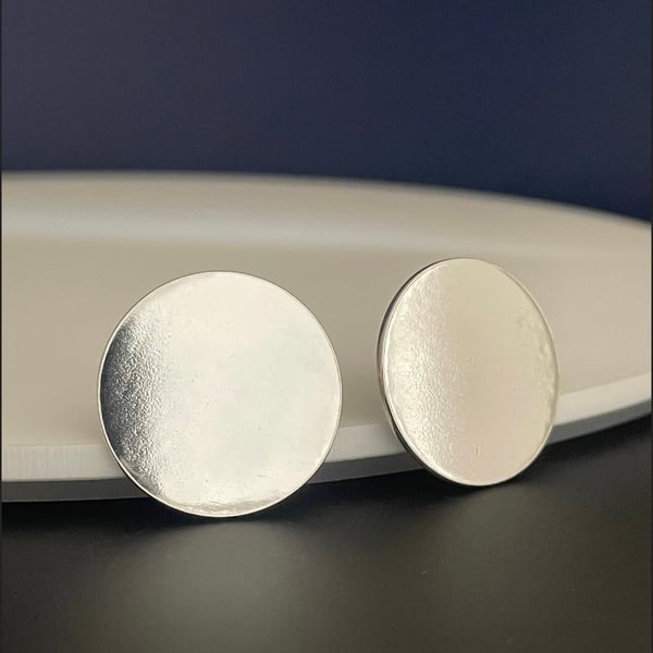 Large Sterling Silver Round Ear Stud Earrings 20mm (2cm) Plain-Smooth Handmade 
