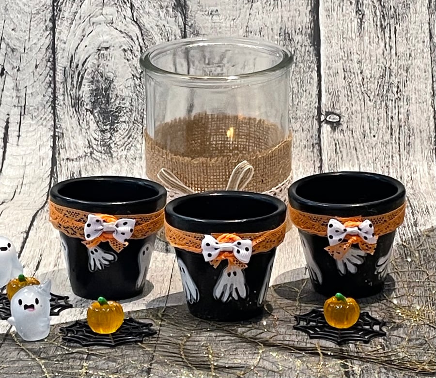 Set of 3 Hand Painted Halloween Plant Pots