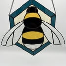 Stained Glass Bee in navy glass frame - perfect Christmas gift