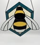 Stained Glass Bee in navy glass frame - bumblebee 