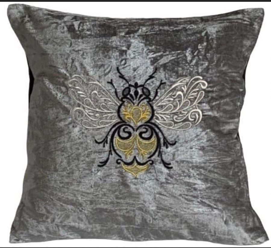 Baroque Bee Embroidered Cushion Cover 16”x16”