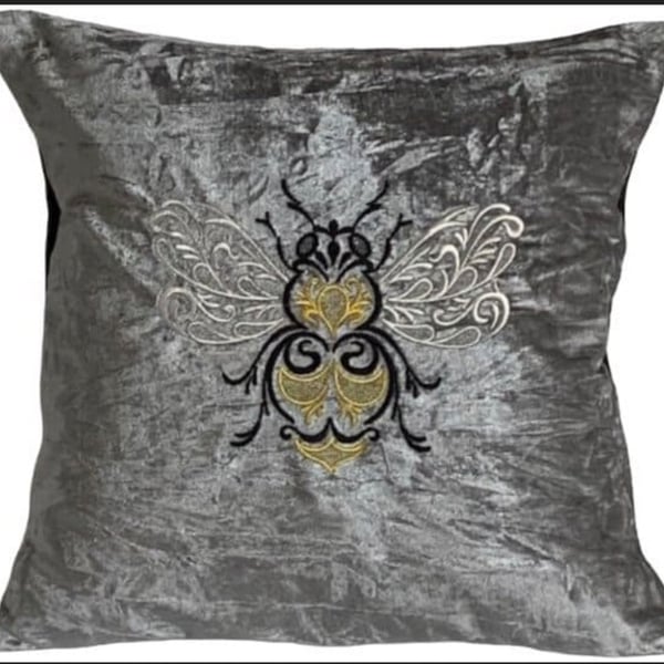 Baroque Bee Embroidered Cushion Cover 16”x16”