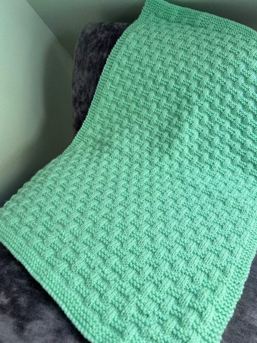 Small Baby Blanket in a mint green basket weave pattern 