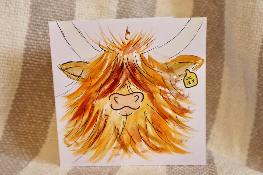 Highland cow handpainted Card