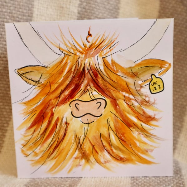 Highland cow handpainted Card