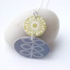 Folk art flower necklace in mustard yellow and grey