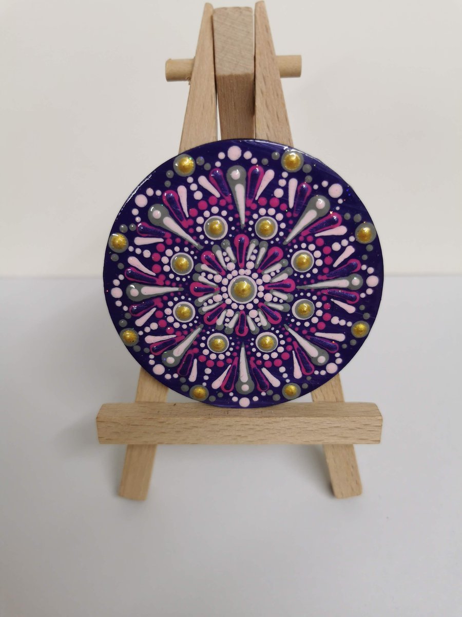 Hand painted pink and gold mandala magnet