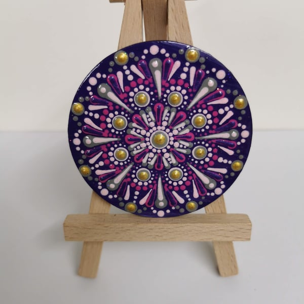 Hand painted pink and gold mandala magnet