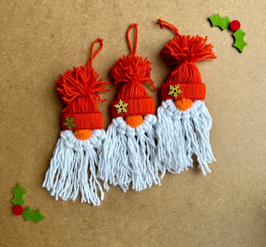 Set of 3 Christmas Gonk Decorations Hanging Tree Baubles Orange Hats Set