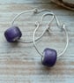 Sterling Silver Hoop Earrings with Lampwork Glass Purple Beads - Image 1