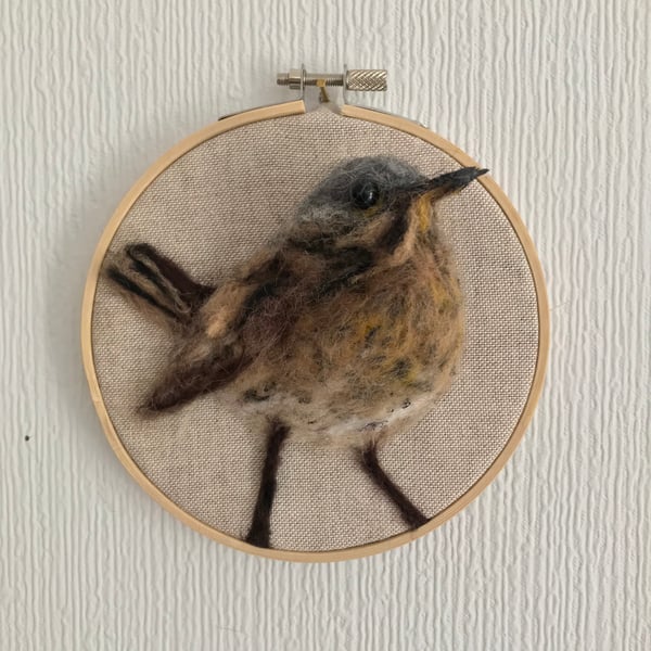 Song thrush needle felted bird picture 