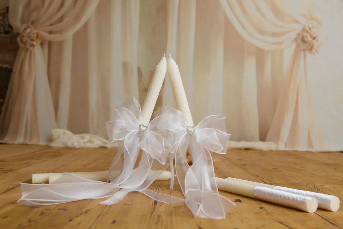 Set of 2 White Beeswax Ceremony Collection Handmade Tall Taper Candles
