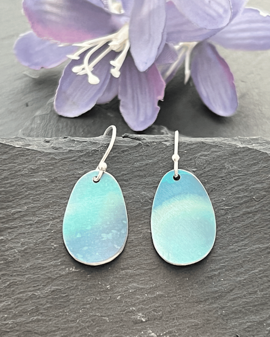 Hand Painted Aluminium Earrings - Blue Grey 