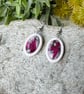 Oval Pink and Black Faux Stone Dangle Earrings 