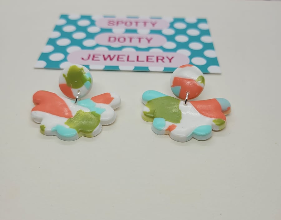 Pastel Polymer Clay Shell Dangle Stud Earrings 