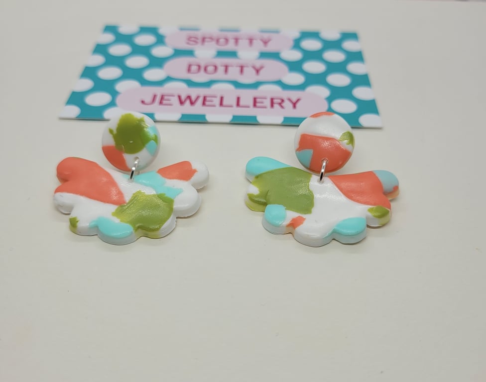 Pastel Polymer Clay Shell Dangle Stud Earrings 