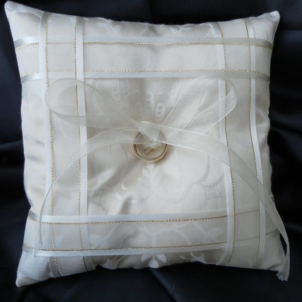 Wedding Ring Bearer Pillow, Cushion, Cream  Ribbon, Cream Satin