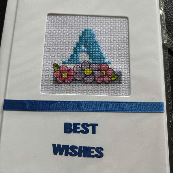 Cross stitched initial A best wishes card 