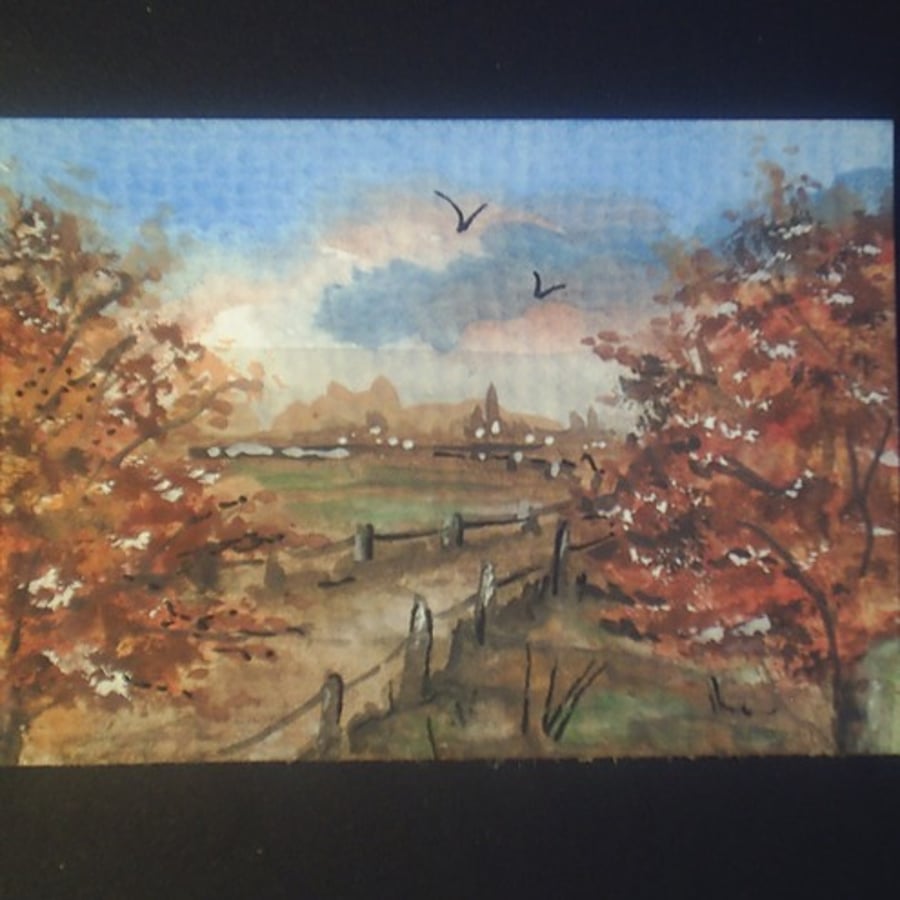 aceo watercolour Autumn scene by Gweddusart
