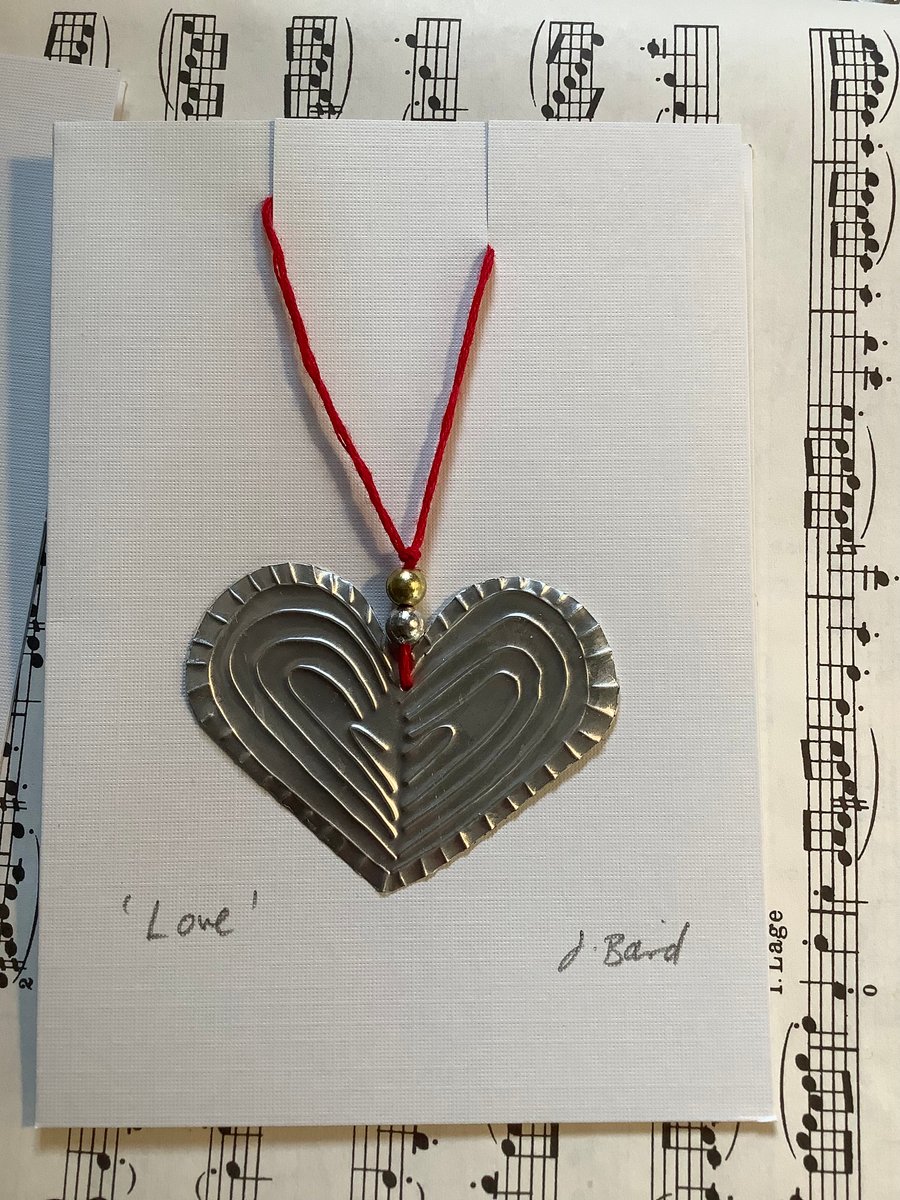 Embossed metal heart decorations. Handmade. Valentines. Wedding. Gift. 