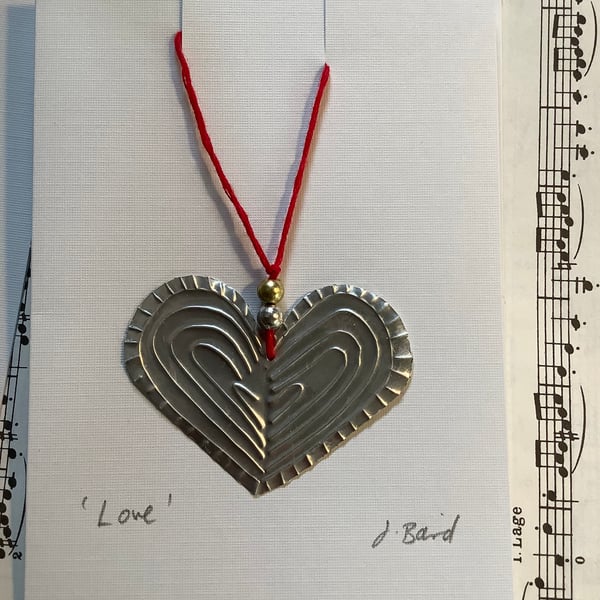 Embossed metal heart decorations. Handmade. Valentines. Wedding. Gift. 