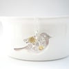 Silver and Gold Floral Bird Pendant