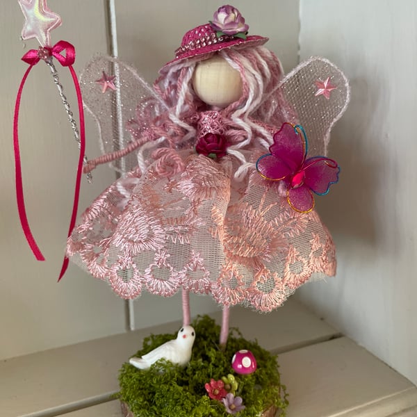 Flower fairy, rose flower fairy collectable art doll, nursery decor, magic 