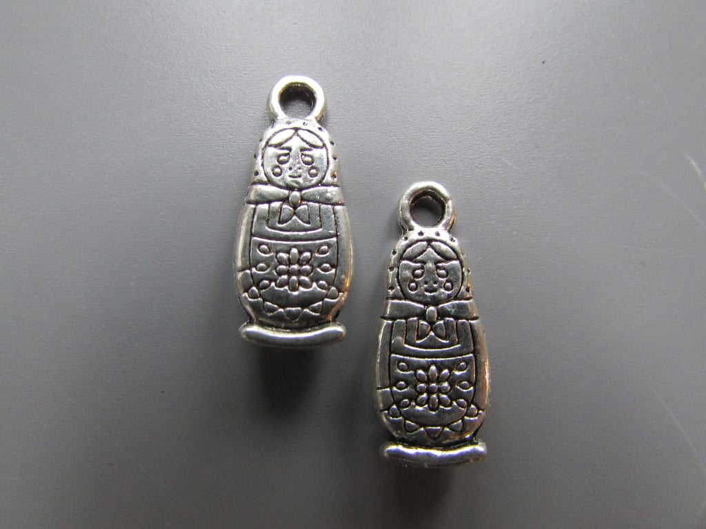 Silver Russian Doll Tibetan Jewellery Charm x 2