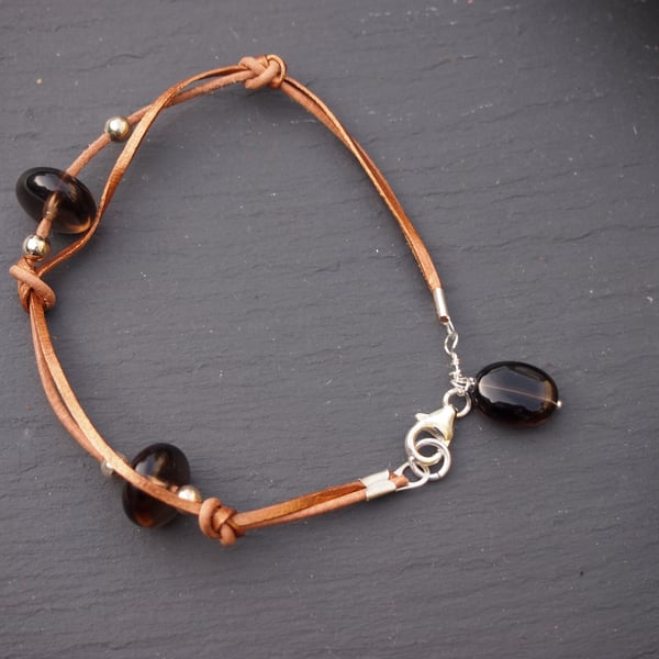 Smoky quartz and silver friendship bracelet