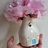 Handmade ceramic house bud vase with bluetit bird, pottery for wedding, new home