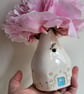 Handmade ceramic house bud vase with bluetit bird, pottery for wedding, new home