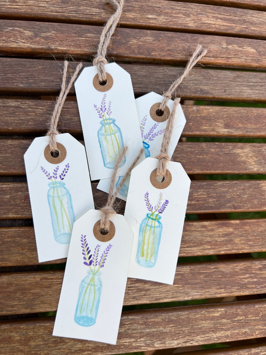 Lavender vase gift tags - 5 floral tags