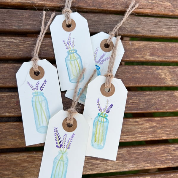 Lavender vase gift tags - 5 floral tags