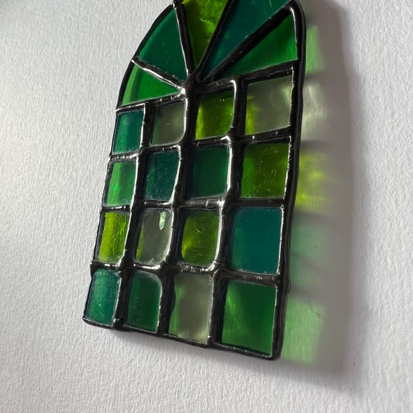 Miniature stained glass window in green - dolls house scale