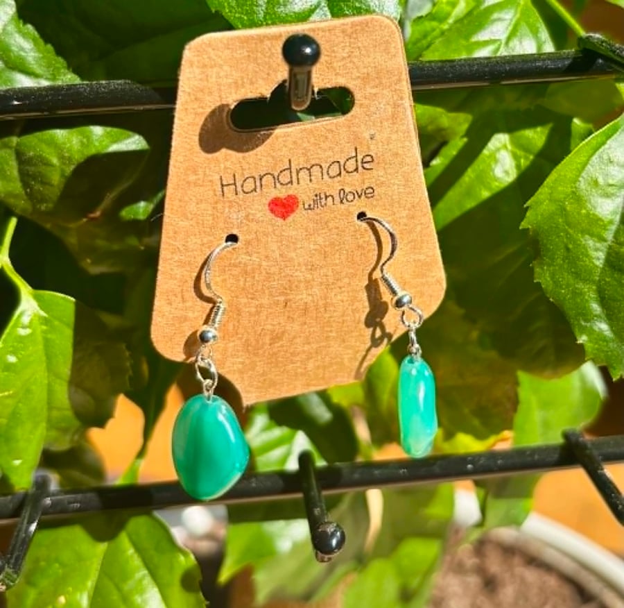 Handmade Silver-Plated Fish Hook Earrings with Single Stone-Look Bead Dangle