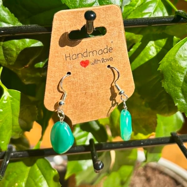 Handmade Silver-Plated Fish Hook Earrings with Single Stone-Look Bead Dangle
