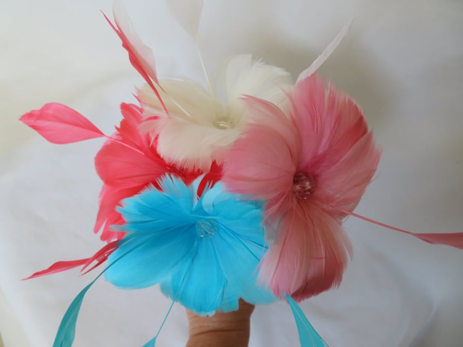 Bulk Buy 4 x Goose Feather Flowers - Millinery Hats Wedding Pink Coral Ivory