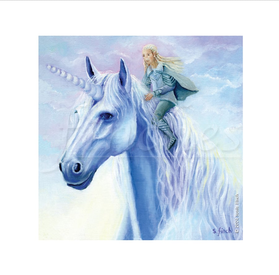 Winter Unicorn Elf Rider - Greeting Card