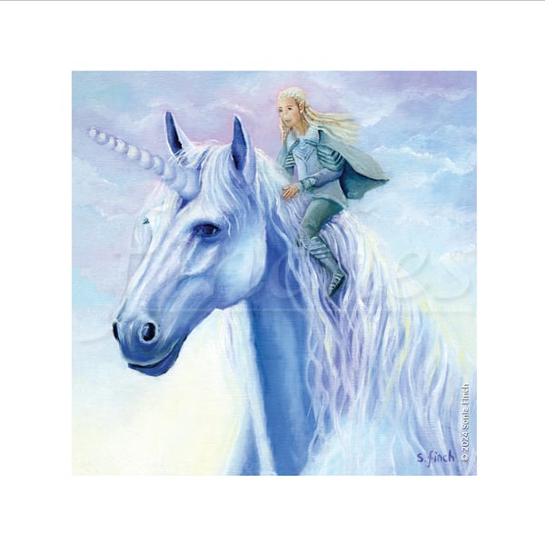 Winter Unicorn Elf Rider - Greeting Card