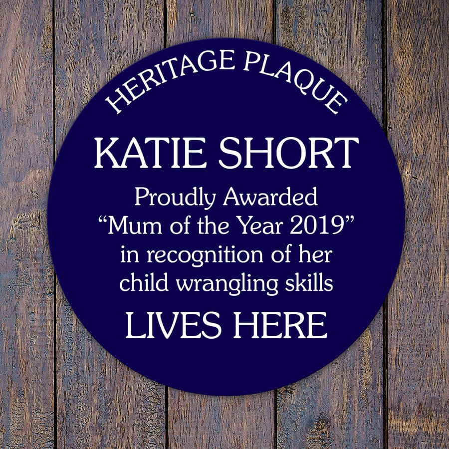 Blue Heritage plaque, personalised wall sign for indoors or outdoors