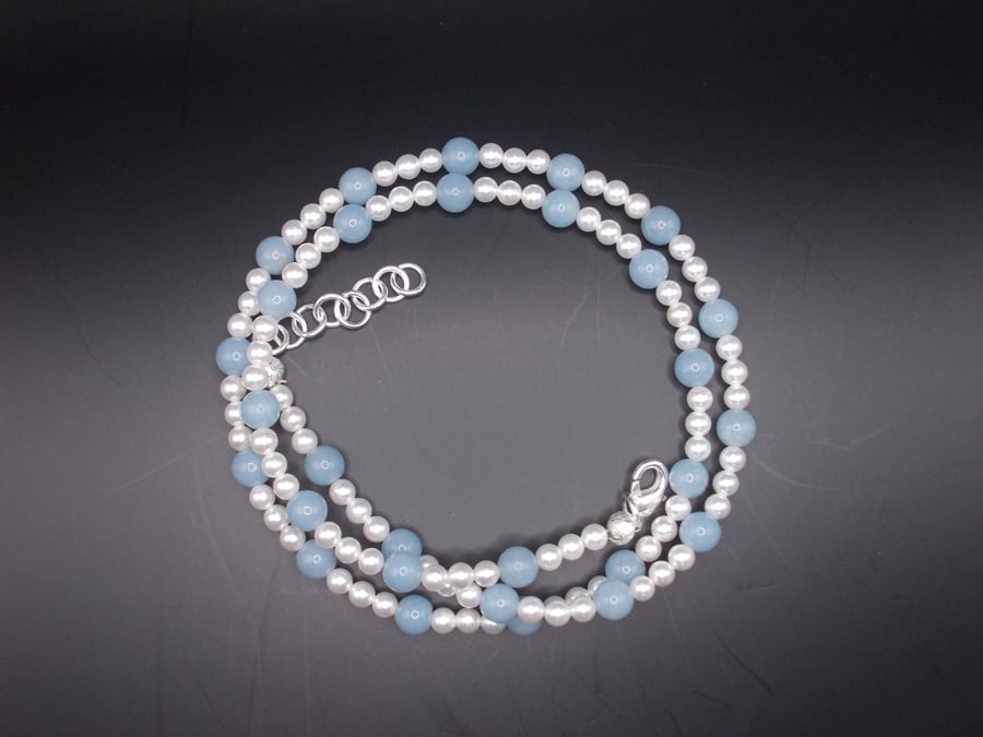 Angelite and shell pearl necklace