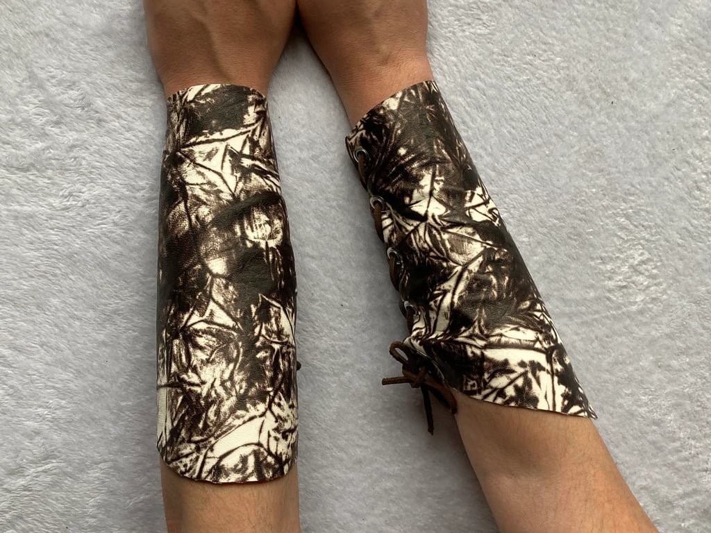 Large Soft Pair Dark Brown-White TieDyed Coloured Distressed Leather Bracers