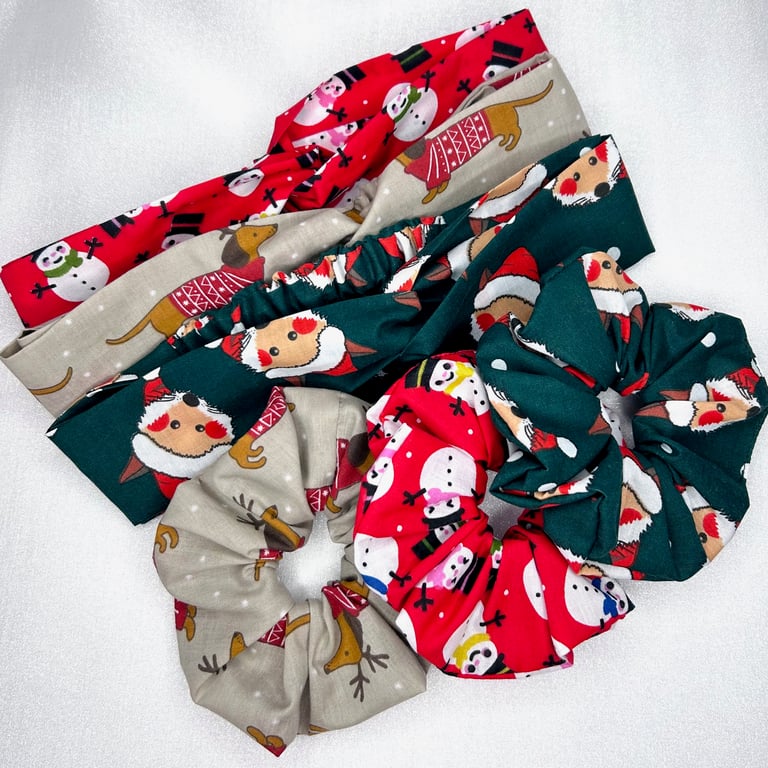 Christmas Headband, Christmas Scrunchies, Dachshund Scrunchies & Headbands